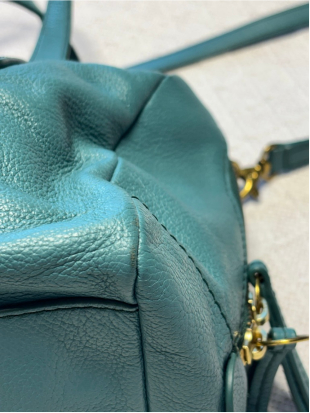 RARE Fossil Genuine Leather Sydney Satchel in Teal Blue/Green GUC - Picture 9 of 14